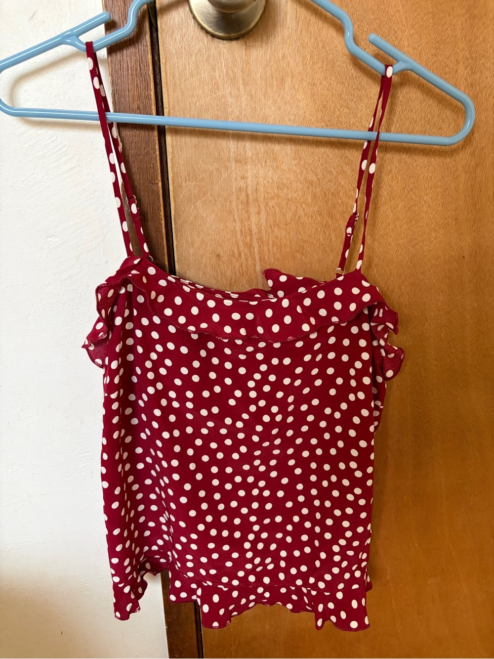Madewell - Red Polka Dot Spaghetti Strap Ruffle Cami Top